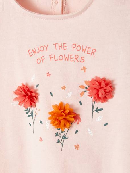 T-shirt met bloemen in reliëf baby ecru+grijsroze - vertbaudet enfant 