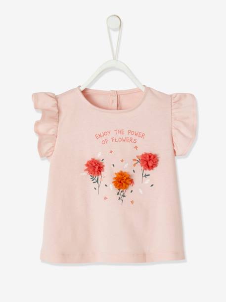 T-shirt met bloemen in reliëf baby ecru+grijsroze - vertbaudet enfant 