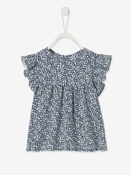 Baby T-shirt met bloemenprint marineblauw met print+turquoiseblauw - vertbaudet enfant 