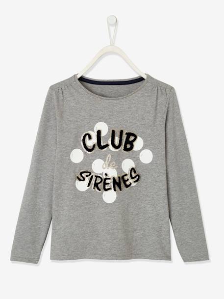 Meisjesshirt 'zeemeerminnenclub' sierdetails lange mouwen gechineerd lichtgrijs - vertbaudet enfant 