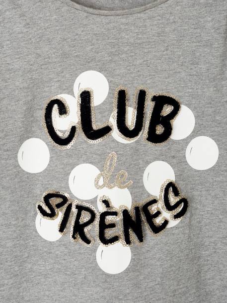 Meisjesshirt 'zeemeerminnenclub' sierdetails lange mouwen gechineerd lichtgrijs - vertbaudet enfant 