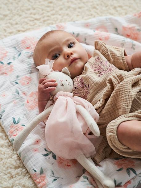 Babydeken/gewatteerde vloermat in jersey/katoengaas EAU DE ROSE roze - vertbaudet enfant 