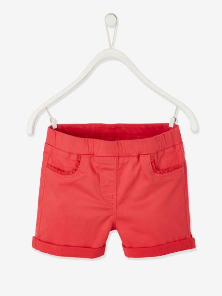 Gebreide meisjesshort met macramé-bies aardbeirood+abrikoos (poederkleur)+groen - vertbaudet enfant 