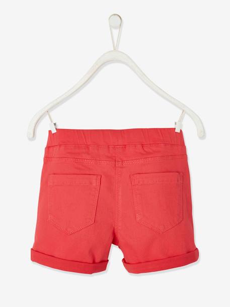 Gebreide meisjesshort met macramé-bies aardbeirood+abrikoos (poederkleur)+groen - vertbaudet enfant 