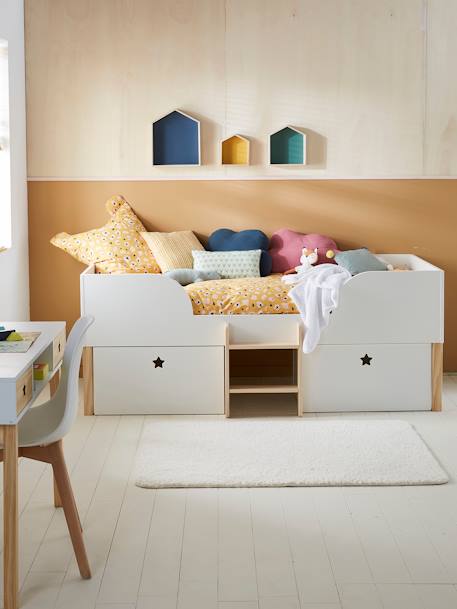 Hoog bed met opbergruimte GRANDE OURSE WIT/HOUT - vertbaudet enfant 