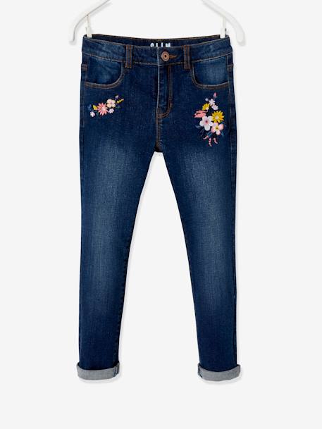 Geborduurde slim fit meisjesjeans MorphologiK 'waterless' heupomtrek MEDIUM onbewerkt denim - vertbaudet enfant 