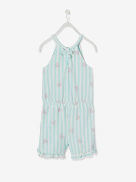 Badstof jumpsuit met hartjes en strepen voor meisjes Gestreept lichtblauw - vertbaudet enfant 