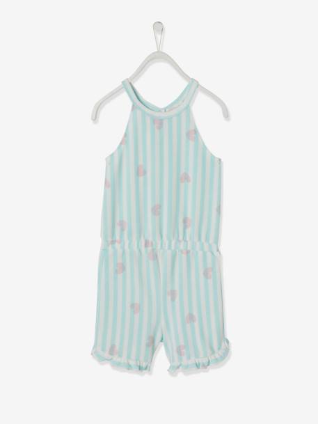 Badstof jumpsuit met hartjes en strepen voor meisjes Gestreept lichtblauw - vertbaudet enfant 