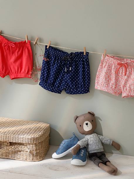 Short voor babymeisje van mesh mosterdgeel bedrukt+saliegroen+wit met print - vertbaudet enfant 