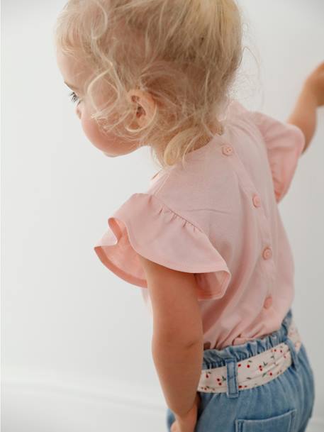 T-shirt met bloemen in reliëf baby ecru+grijsroze - vertbaudet enfant 