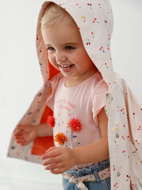 T-shirt met bloemen in reliëf baby ecru+grijsroze - vertbaudet enfant 