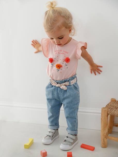 T-shirt met bloemen in reliëf baby ecru+grijsroze - vertbaudet enfant 