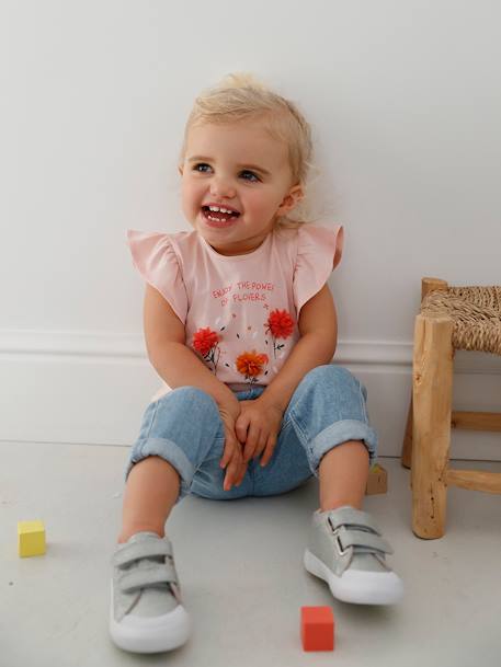 T-shirt met bloemen in reliëf baby ecru+grijsroze - vertbaudet enfant 