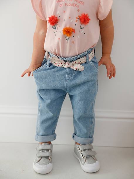 T-shirt met bloemen in reliëf baby ecru+grijsroze - vertbaudet enfant 