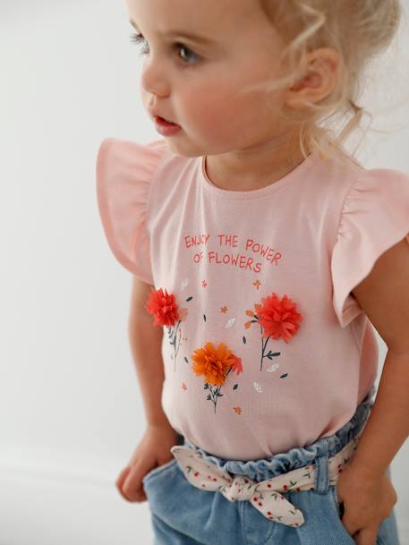 T-shirt met bloemen in reliëf baby ecru+grijsroze - vertbaudet enfant 