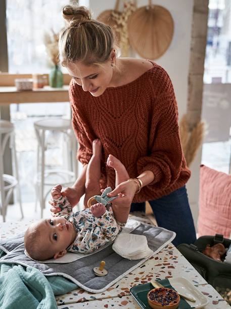 Reisverzorgingsmat grijs gechineerd+Marine bdrukt+roze - vertbaudet enfant 