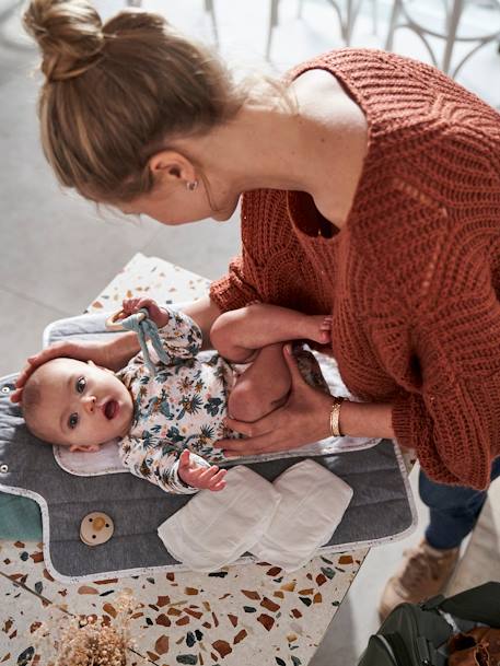 Reisverzorgingsmat grijs gechineerd+Marine bdrukt+roze - vertbaudet enfant 