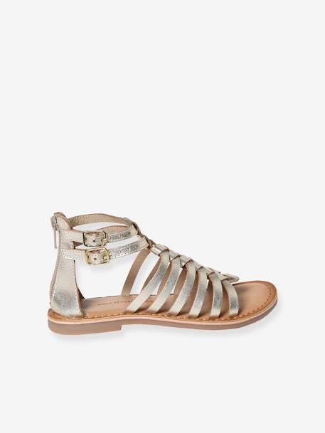 Hoge leren sandalen voor meisjes goud+MEERKLEURIG ZILVER+ZWART - vertbaudet enfant 