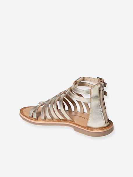 Hoge leren sandalen voor meisjes goud+MEERKLEURIG ZILVER+ZWART - vertbaudet enfant 