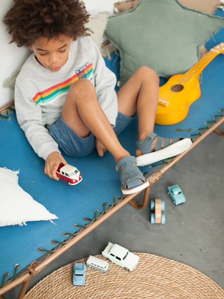 Jongenssandalen van leer met klittenbandsluiting blauw+kameel - vertbaudet enfant 