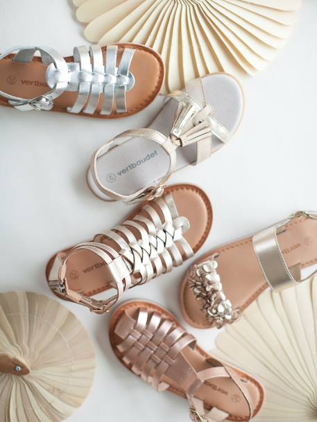 Hoge leren sandalen voor meisjes goud+MEERKLEURIG ZILVER+ZWART - vertbaudet enfant 