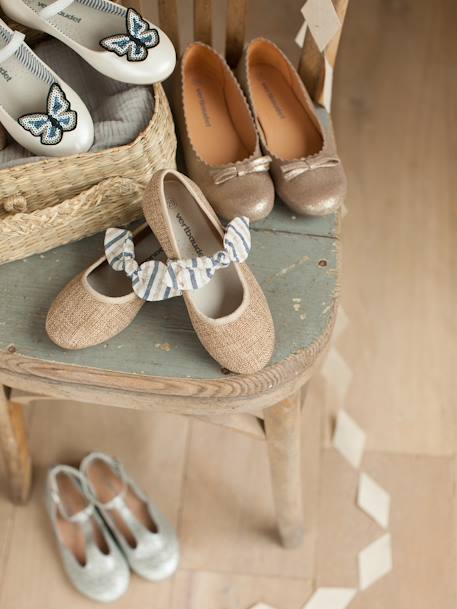 Leren meisjesballerina's marineblauw+Metallic beige+rozen - vertbaudet enfant 