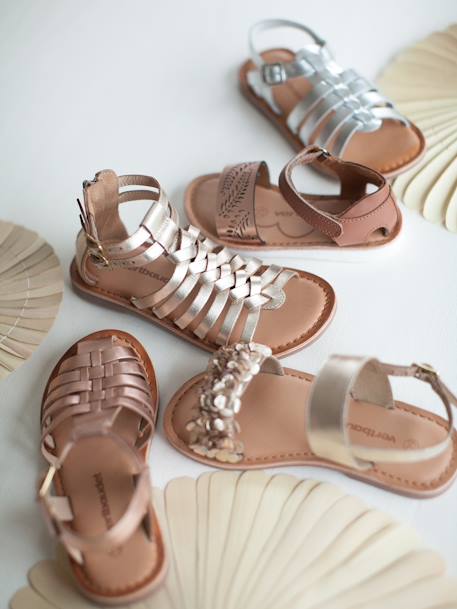 Hoge leren sandalen voor meisjes goud+MEERKLEURIG ZILVER+ZWART - vertbaudet enfant 