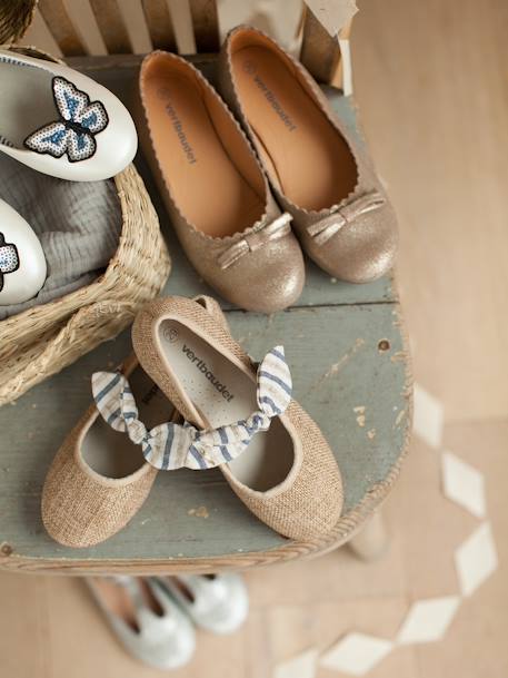 Leren meisjesballerina's marineblauw+Metallic beige+rozen - vertbaudet enfant 