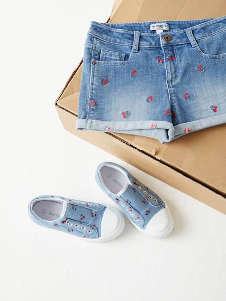 Stoffen elastische sneakers voor meisjes hemelsblauw+Kersenblauw - vertbaudet enfant 