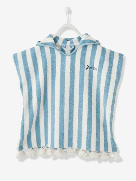 Personaliseerbare gestreepte baby-badponcho blauw+geel, gestreept+groen+roze - vertbaudet enfant 