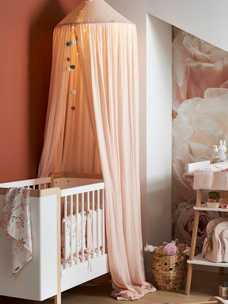 Katoengaas bedframe EAU DE ROSE beige (poederkleur)+roze - vertbaudet enfant 