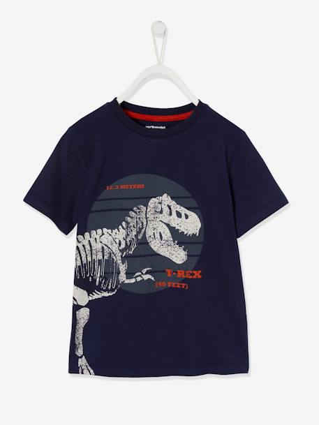 Jongensshirt met grote dinosaurusprint donkerblauwe indigo+mintgroen - vertbaudet enfant 