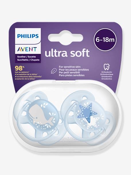 Set met 2 zachte Philips AVENT zachte fopspenen 2de leeftijd WALVIS/STER - vertbaudet enfant 