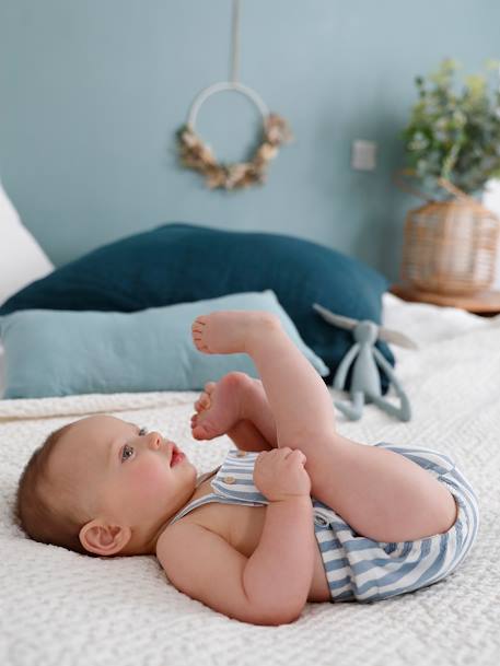 Boxpakje baby ecru+Gestreept chambrayblauw+Groen+koraal+lichtgeel - vertbaudet enfant 