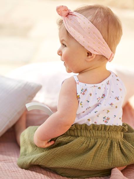 Gestreept babyhemdje met dunne bandjes rozen+wit met print - vertbaudet enfant 