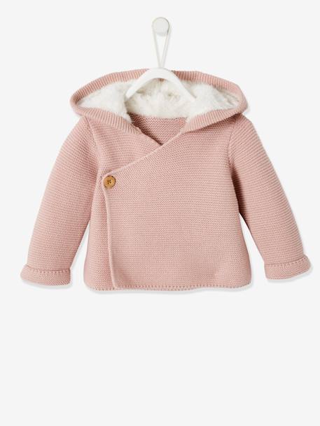 Vest met capuchon met imitatiebontvoering beige+gemêleerd grijs+lichtroze+nachtblauw - vertbaudet enfant 