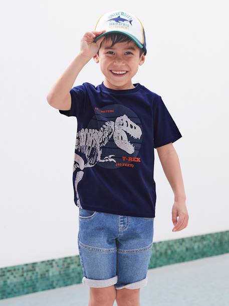 Jongensshirt met grote dinosaurusprint donkerblauwe indigo+mintgroen - vertbaudet enfant 