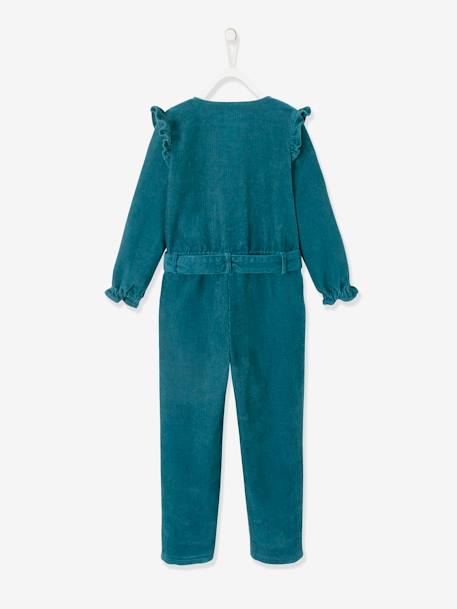 Meisjesjumpsuit in velours, met ruches, donkergroen - vertbaudet enfant 