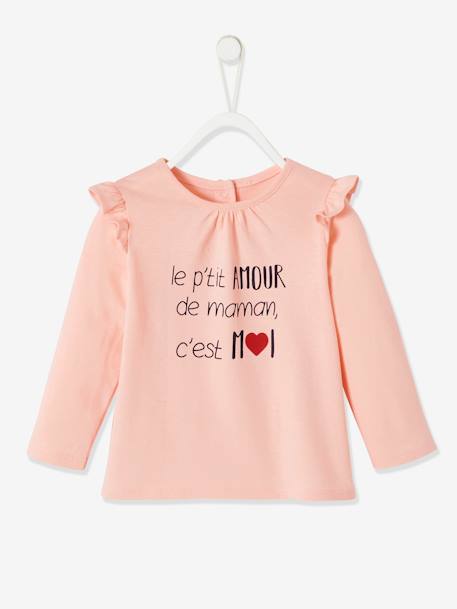 Oeko-Tex® baby T-shirt met lange mouwen en ruches poederroze - vertbaudet enfant 