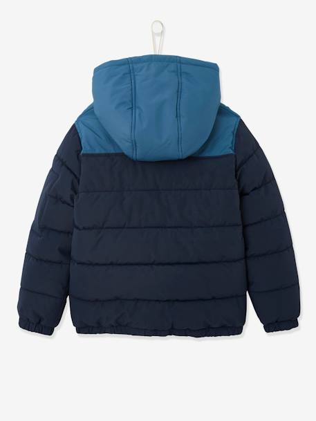 Tweekleurig jongensjack met kap en gerecyclede polyester vulling hazelnoot+Marineblauw+saliegroen - vertbaudet enfant 