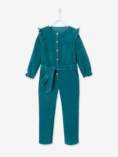 Meisje-Salopet, jumpsuit-Meisjesjumpsuit in velours, met ruches,