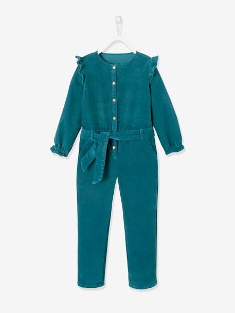 Meisjesjumpsuit in velours, met ruches, donkergroen - vertbaudet enfant 