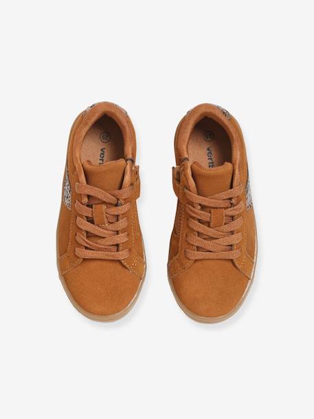 Leren meisjessneakers met vetersluiting en ritssluiting camel met lovertje+groen - vertbaudet enfant 