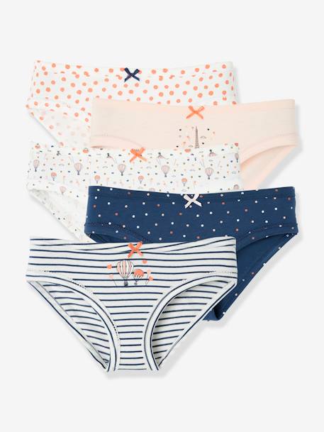 Set van 5 meisjesslipjes Oeko-Tex® met fantasieprint Set ivoor - vertbaudet enfant 