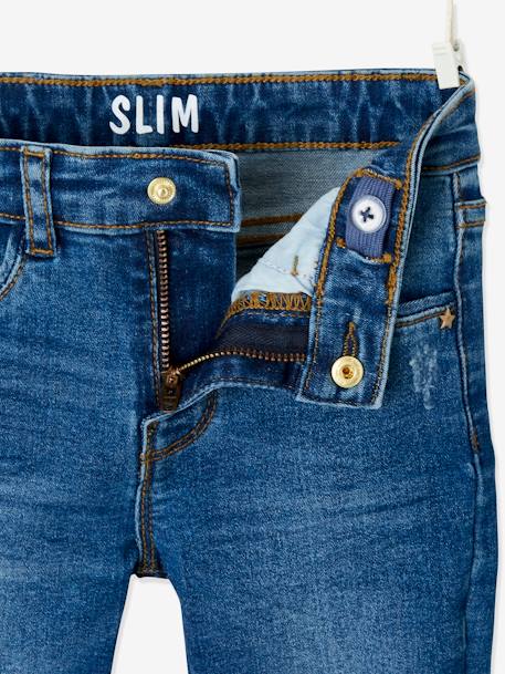 Slim fit meisjesjeans Morphologik 'waterless' heupomtrek LARGE met gebruikssporen DENIM GREY+Onbewerkt+VERWASSEN DONKERBLAUW+zwart denim - vertbaudet enfant 