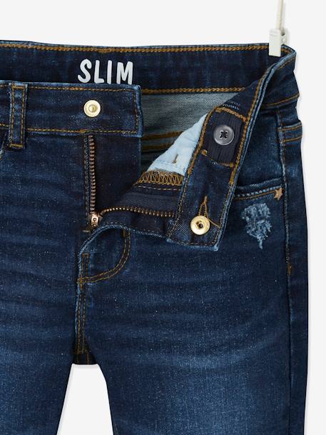 Slim fit meisjesjeans Morphologik 'waterless' heupomtrek LARGE met gebruikssporen DENIM GREY+Onbewerkt+VERWASSEN DONKERBLAUW+zwart denim - vertbaudet enfant 