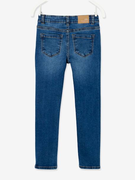 Slim fit meisjesjeans Morphologik 'waterless' heupomtrek LARGE met gebruikssporen DENIM GREY+Onbewerkt+VERWASSEN DONKERBLAUW+zwart denim - vertbaudet enfant 