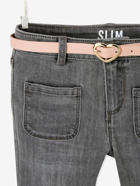 Onverwoestbare meisjesjeans en mooie riem grijs+stone - vertbaudet enfant 