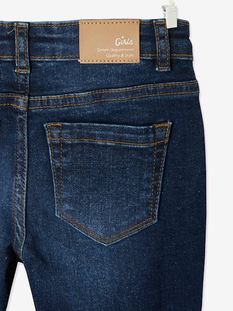 Slim fit meisjesjeans Morphologik 'waterless' heupomtrek MEDIUM met gebruikssporen Onbewerkt+VERWASSEN DONKERBLAUW+zwart denim - vertbaudet enfant 