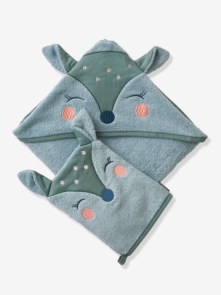 Badcape + washandje Hertje BLUSH+groen - vertbaudet enfant 